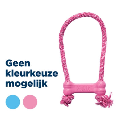 Kong Puppy Goodie Bone Rubber Met Touw Roze Of Lichtblauw Assorti